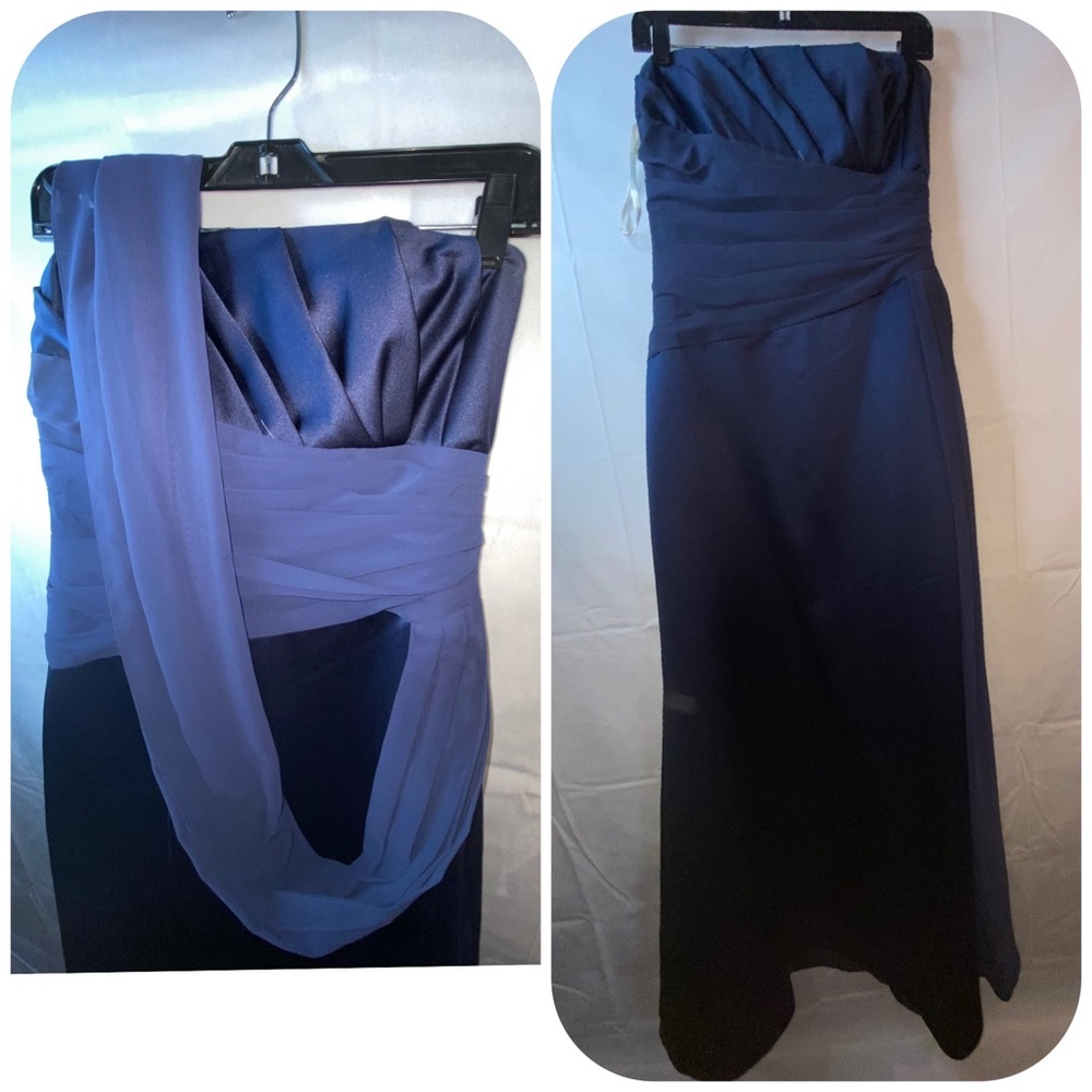 💙David’s Bridal Strapless Navy Blue Dress w/shawl